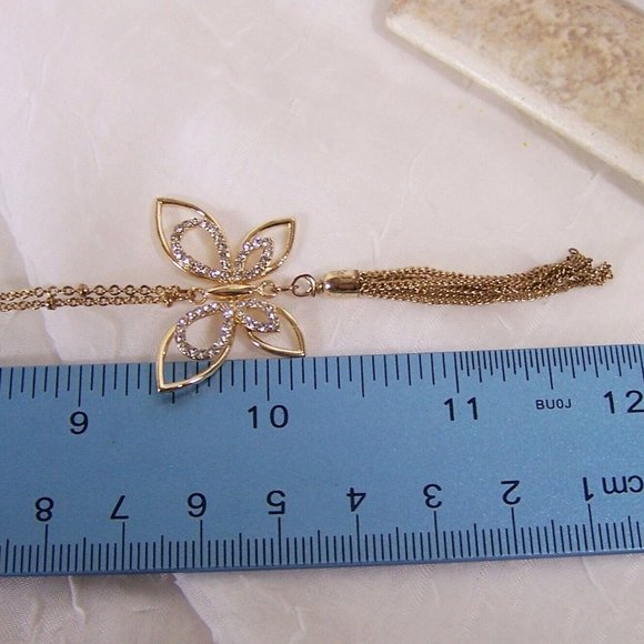 Lauren Conrad Butterfly Tassel Long Gold Tone Rhinestone Necklace 3D Open Work - Picture 6 of 6
